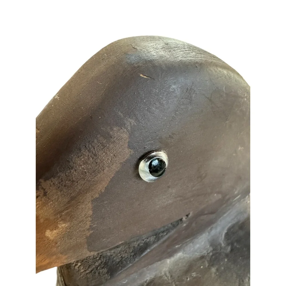 VTG Primitive Wooden Duck Decoy Hand Painted/Carved Solid Heavy 5LB Glass Eyes